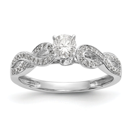 14k White Gold Peg Set Simulated Diamond Criss Cross Engagement Ring