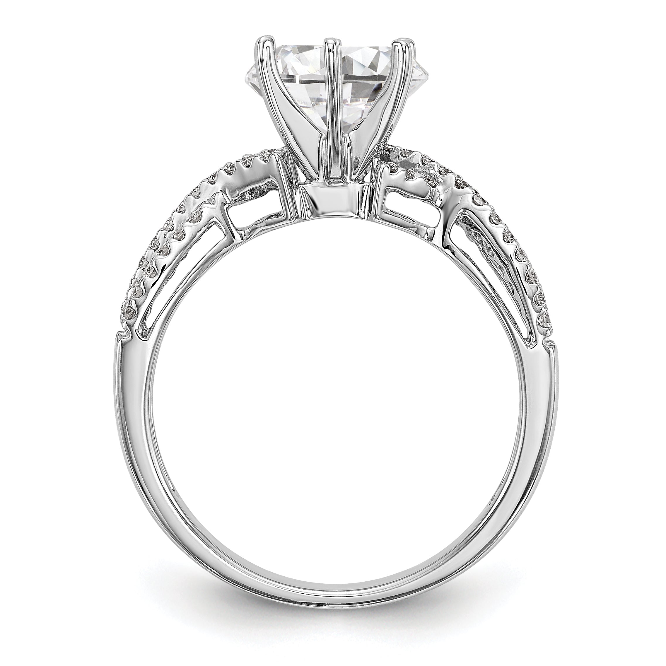 14k White Gold Peg Set Simulated Diamond Criss Cross Engagement Ring