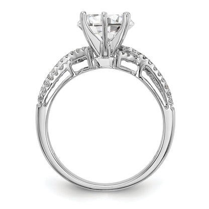 14k White Gold Peg Set Simulated Diamond Criss Cross Engagement Ring