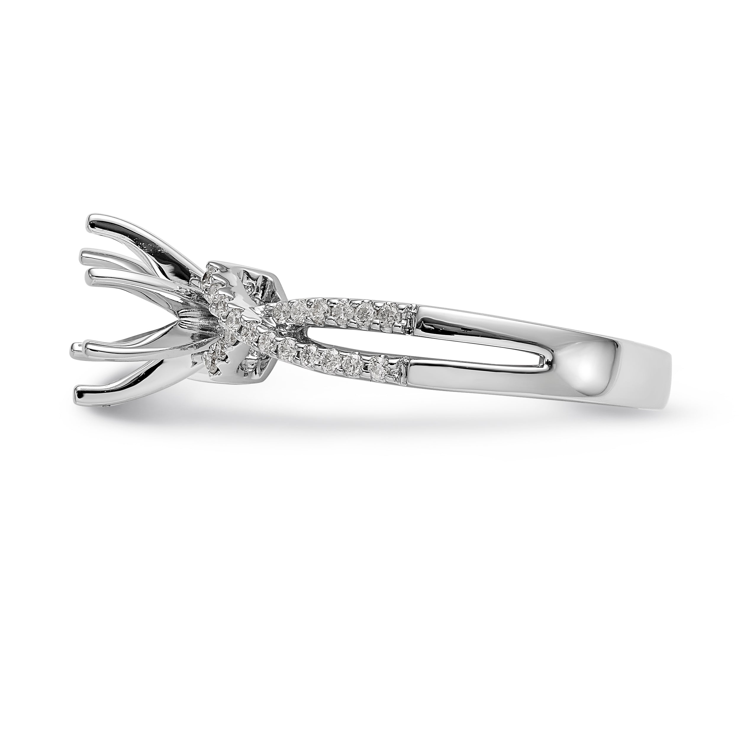 14k White Gold Peg Set Simulated Diamond Criss Cross Engagement Ring