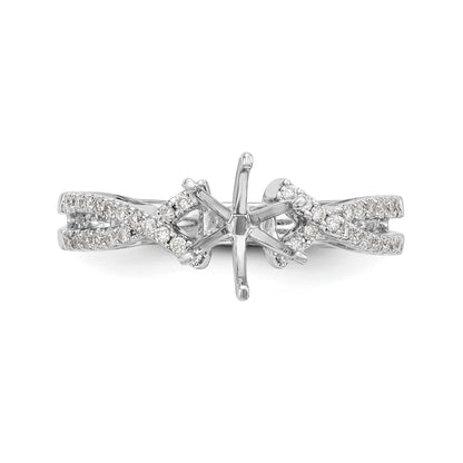 14k White Gold Peg Set Simulated Diamond Criss Cross Engagement Ring