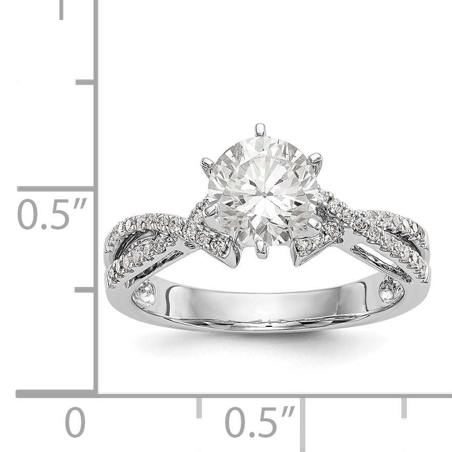 14k White Gold Peg Set Simulated Diamond Criss Cross Engagement Ring