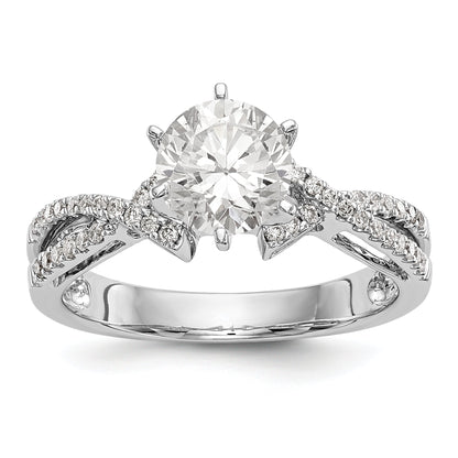 14k White Gold Peg Set Simulated Diamond Criss Cross Engagement Ring