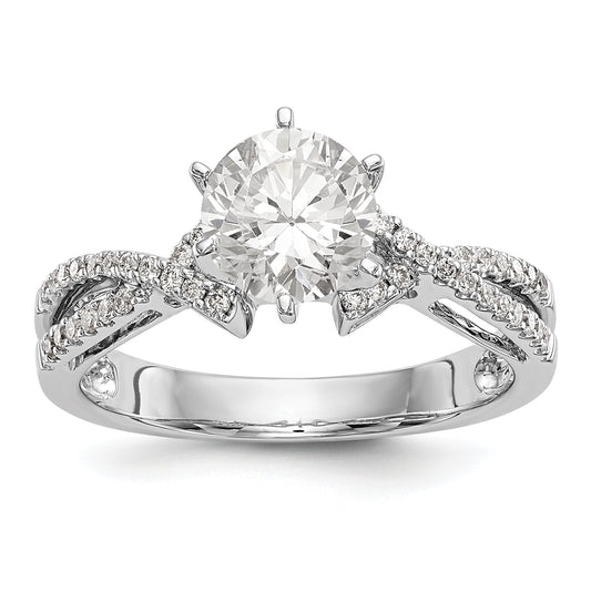 14k White Gold Peg Set Simulated Diamond Criss Cross Engagement Ring