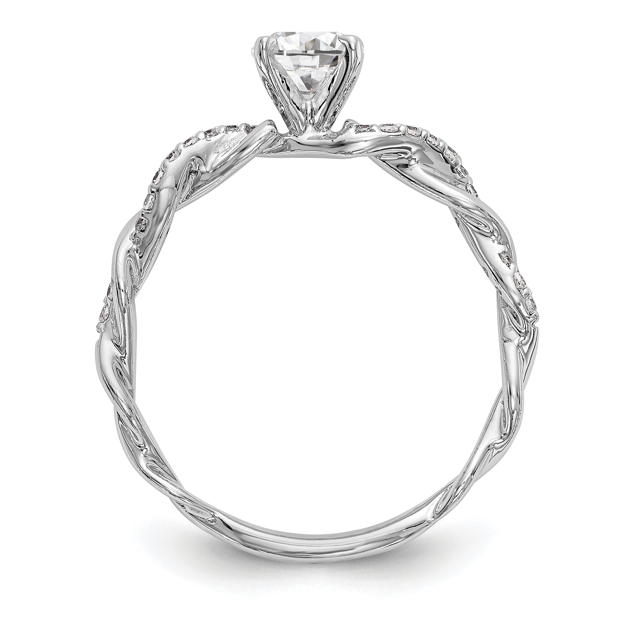14k White Gold Peg Set Simulated Diamond Criss Cross Engagement Ring