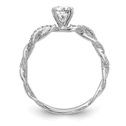 14k White Gold Peg Set Simulated Diamond Criss Cross Engagement Ring