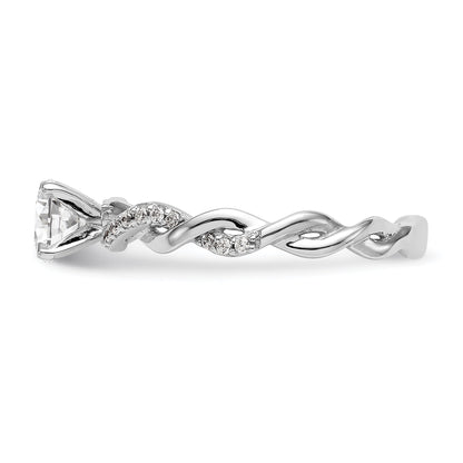 14k White Gold Peg Set Simulated Diamond Criss Cross Engagement Ring