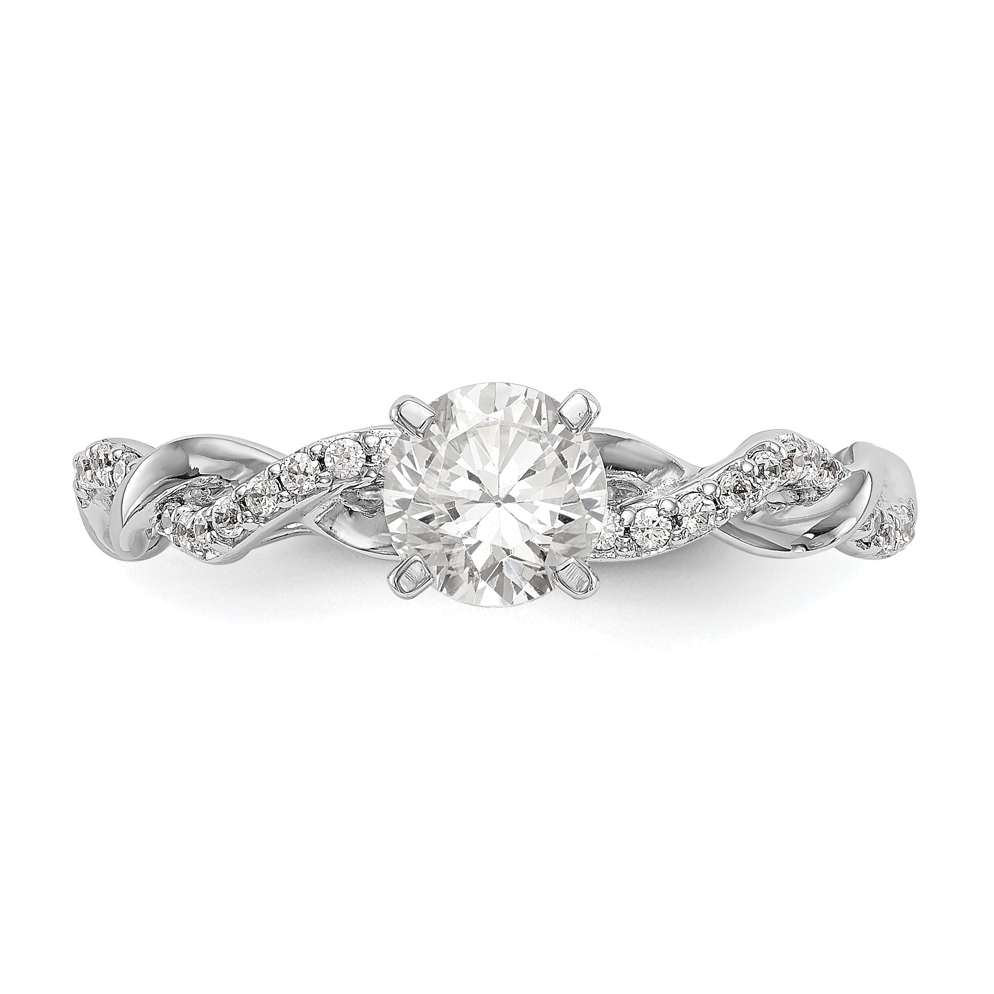 14k White Gold Peg Set Simulated Diamond Criss Cross Engagement Ring