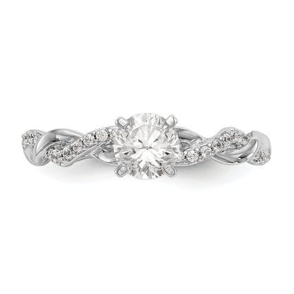 14k White Gold Peg Set Simulated Diamond Criss Cross Engagement Ring