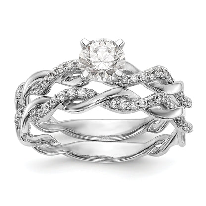 14k White Gold Peg Set Simulated Diamond Criss Cross Engagement Ring