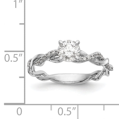 14k White Gold Peg Set Simulated Diamond Criss Cross Engagement Ring
