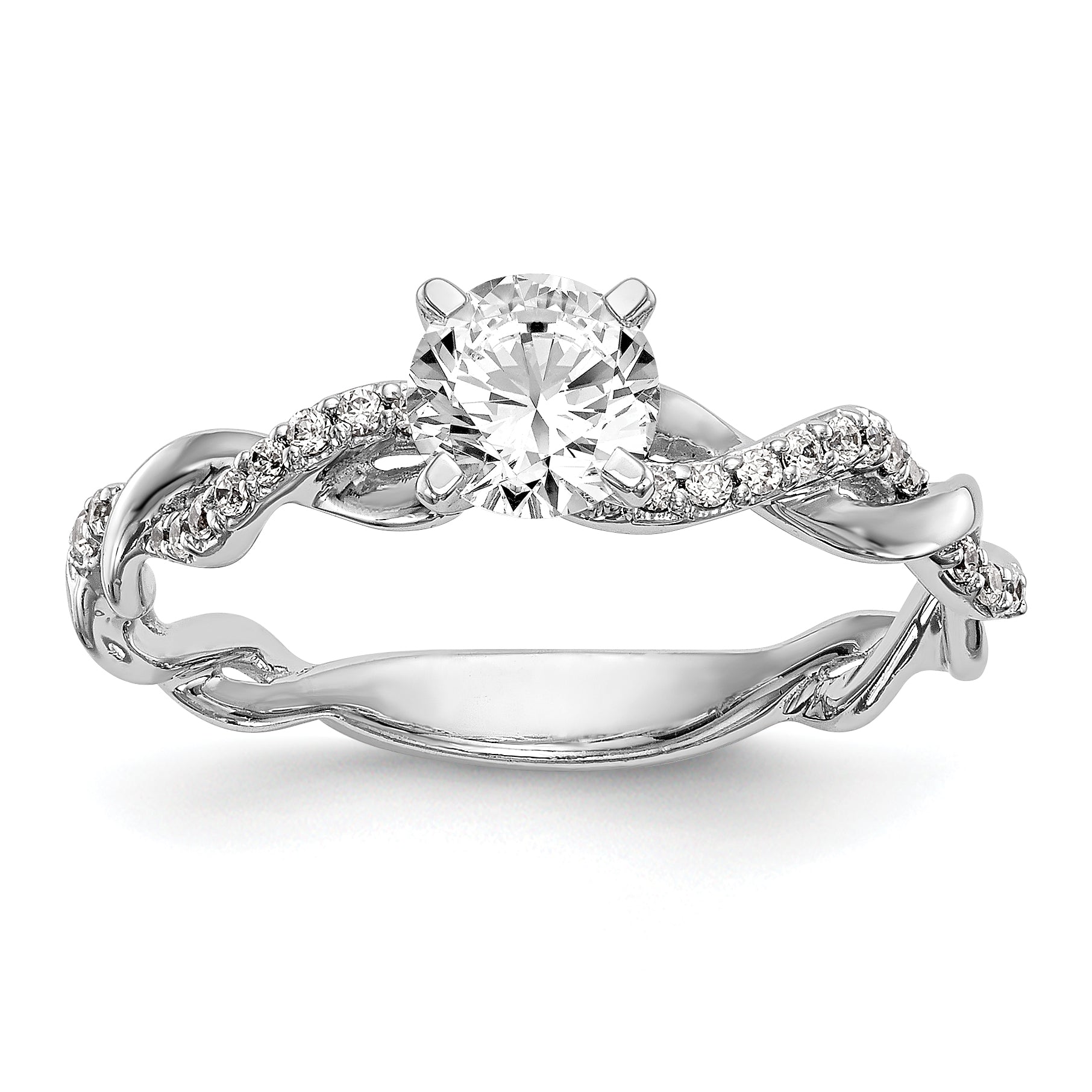 14k White Gold Peg Set Simulated Diamond Criss Cross Engagement Ring
