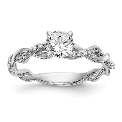 14k White Gold Peg Set Simulated Diamond Criss Cross Engagement Ring