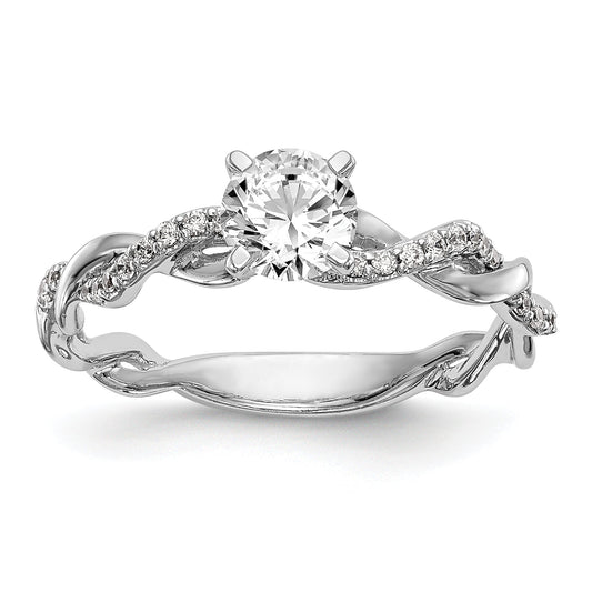 14k White Gold Peg Set Simulated Diamond Criss Cross Engagement Ring