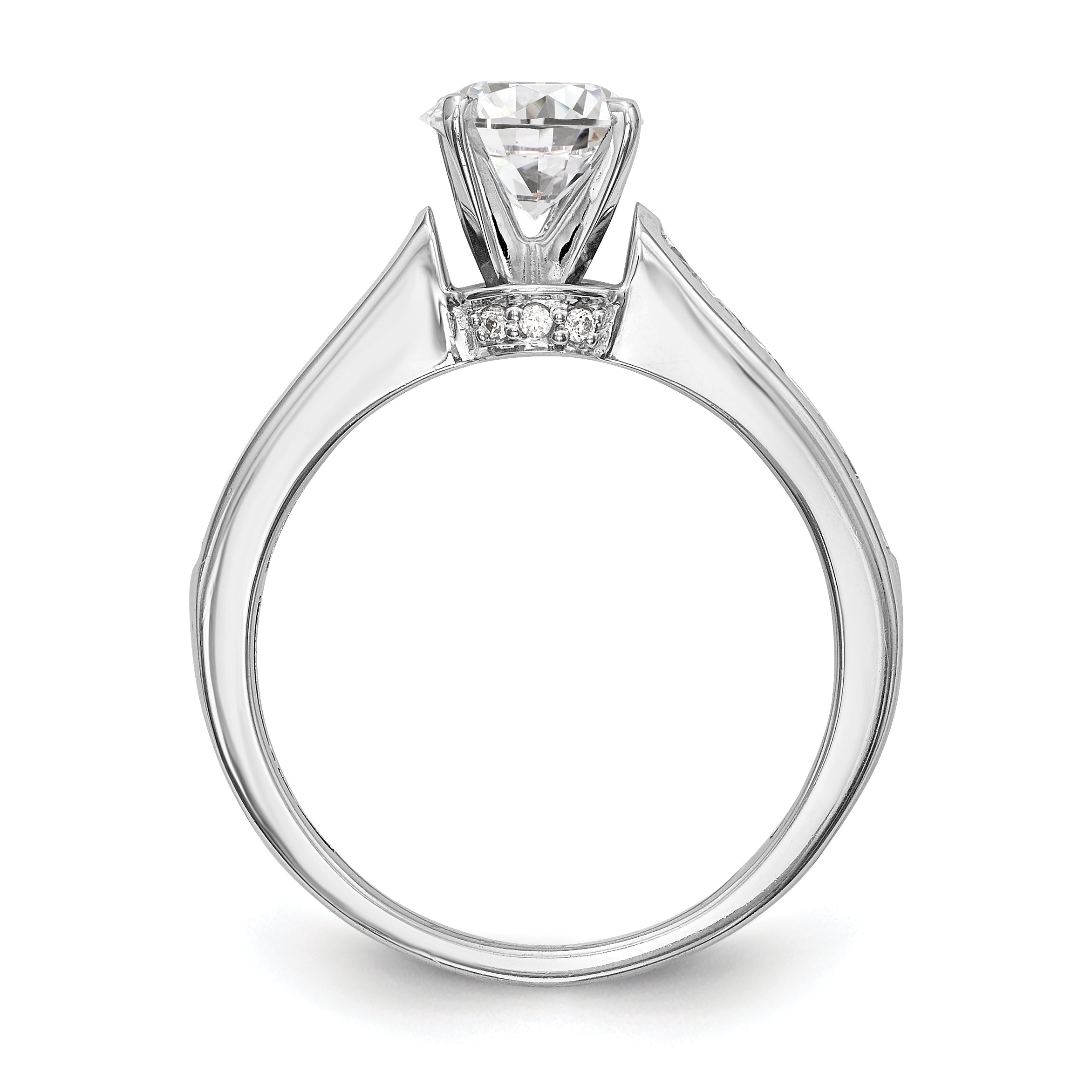 14K White Gold Diamond Peg Set CZ Engagement Ring