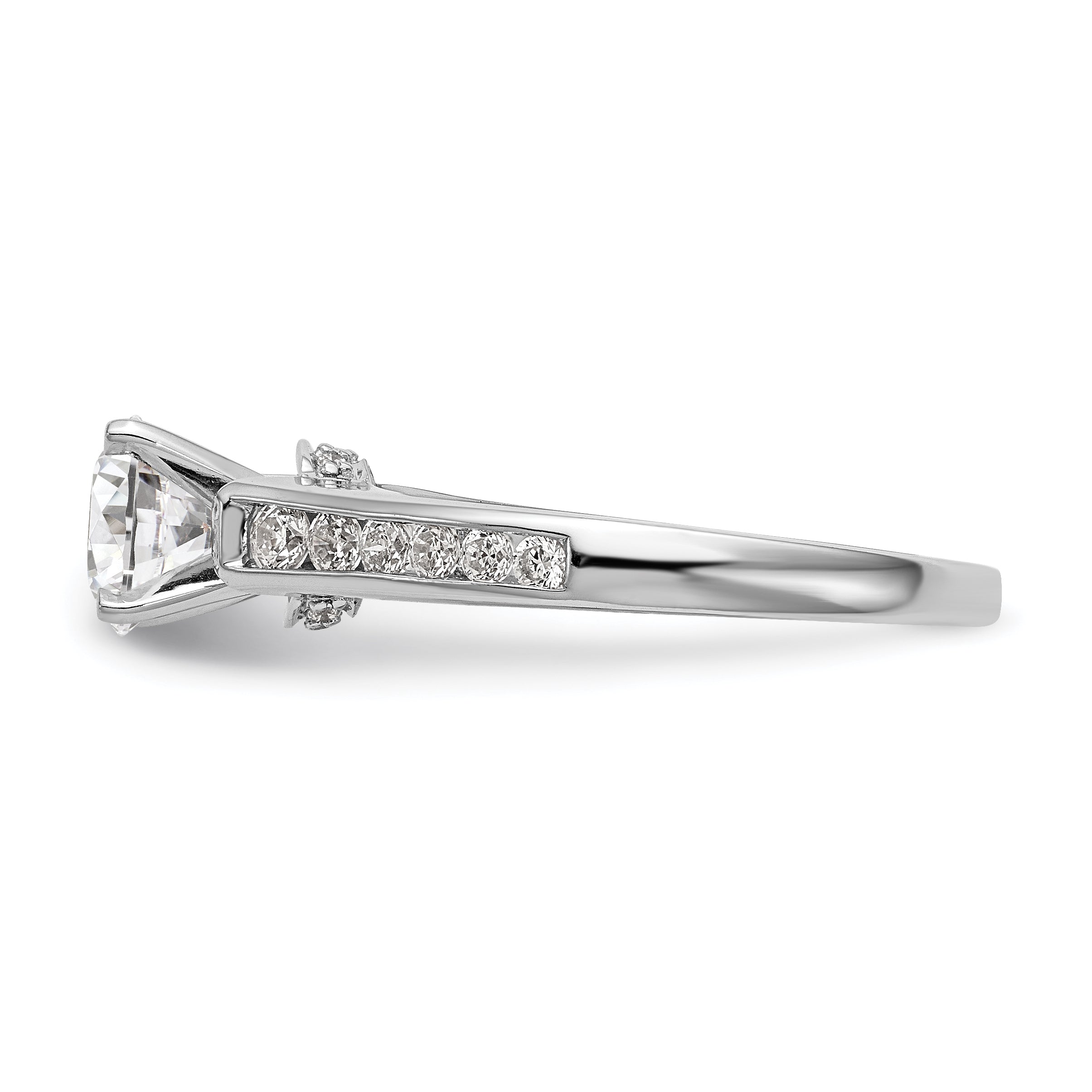 14K White Gold Diamond Peg Set CZ Engagement Ring