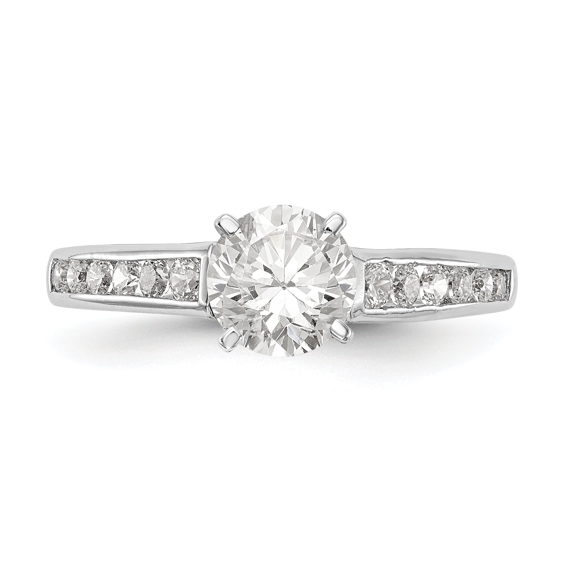 14K White Gold Diamond Peg Set CZ Engagement Ring