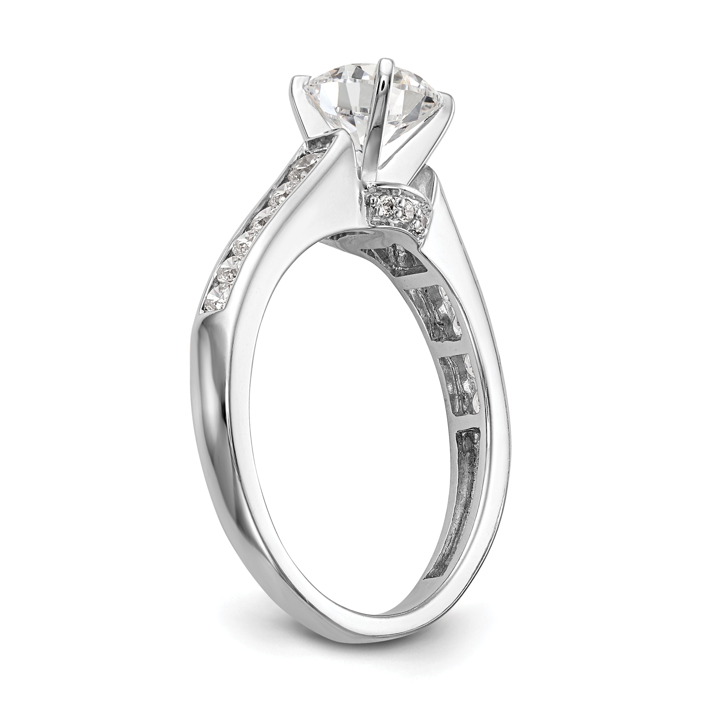 14K White Gold Diamond Peg Set CZ Engagement Ring