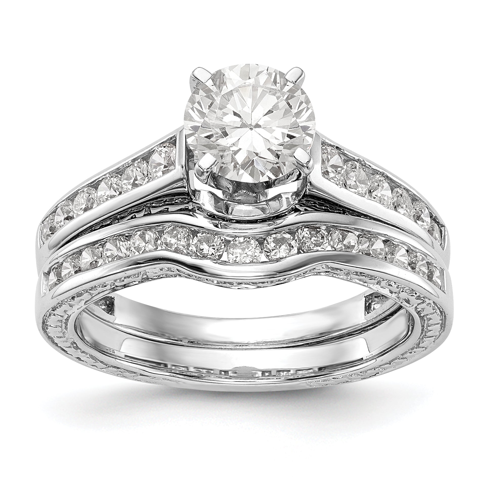 14K White Gold Diamond Peg Set CZ Engagement Ring