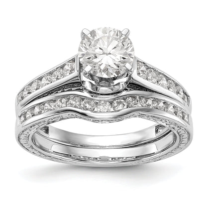 14K White Gold Diamond Peg Set CZ Engagement Ring
