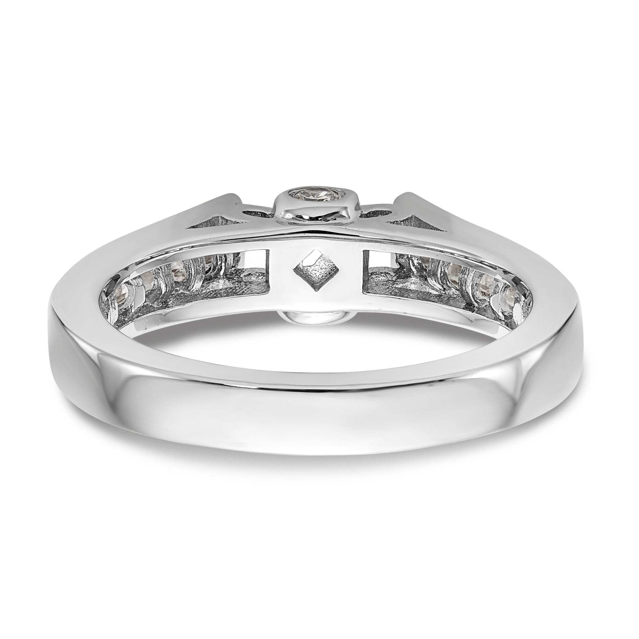 14K White Gold Diamond Peg Set CZ Engagement Ring