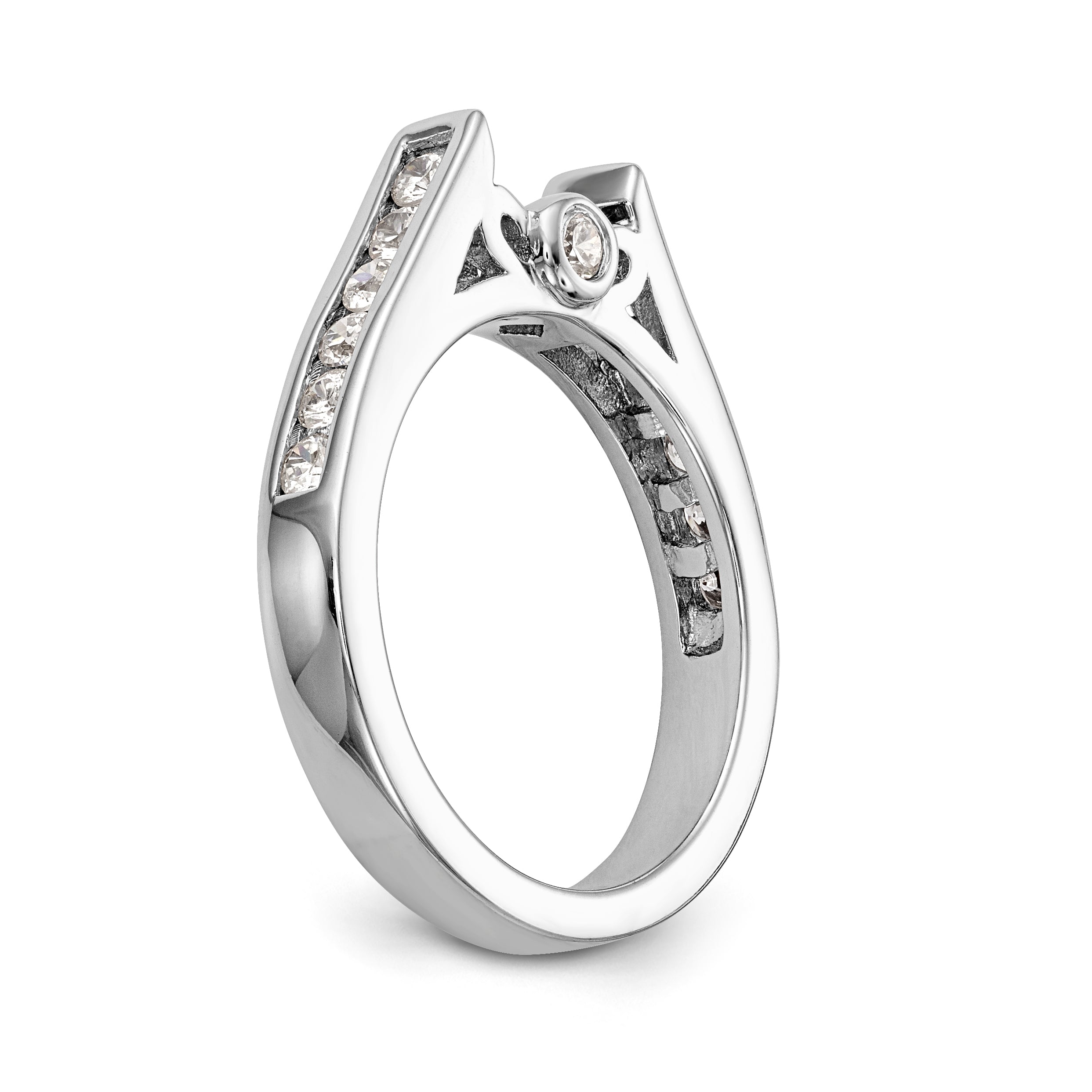 14K White Gold Diamond Peg Set CZ Engagement Ring