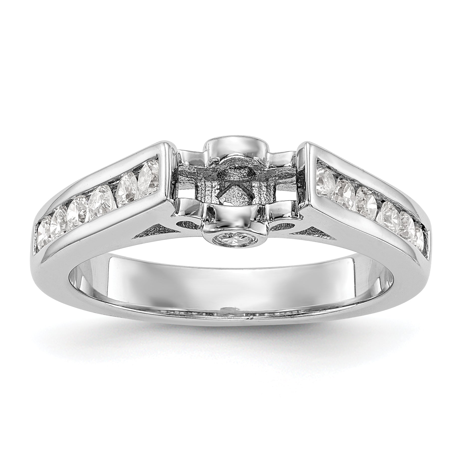 14K White Gold Diamond Peg Set CZ Engagement Ring