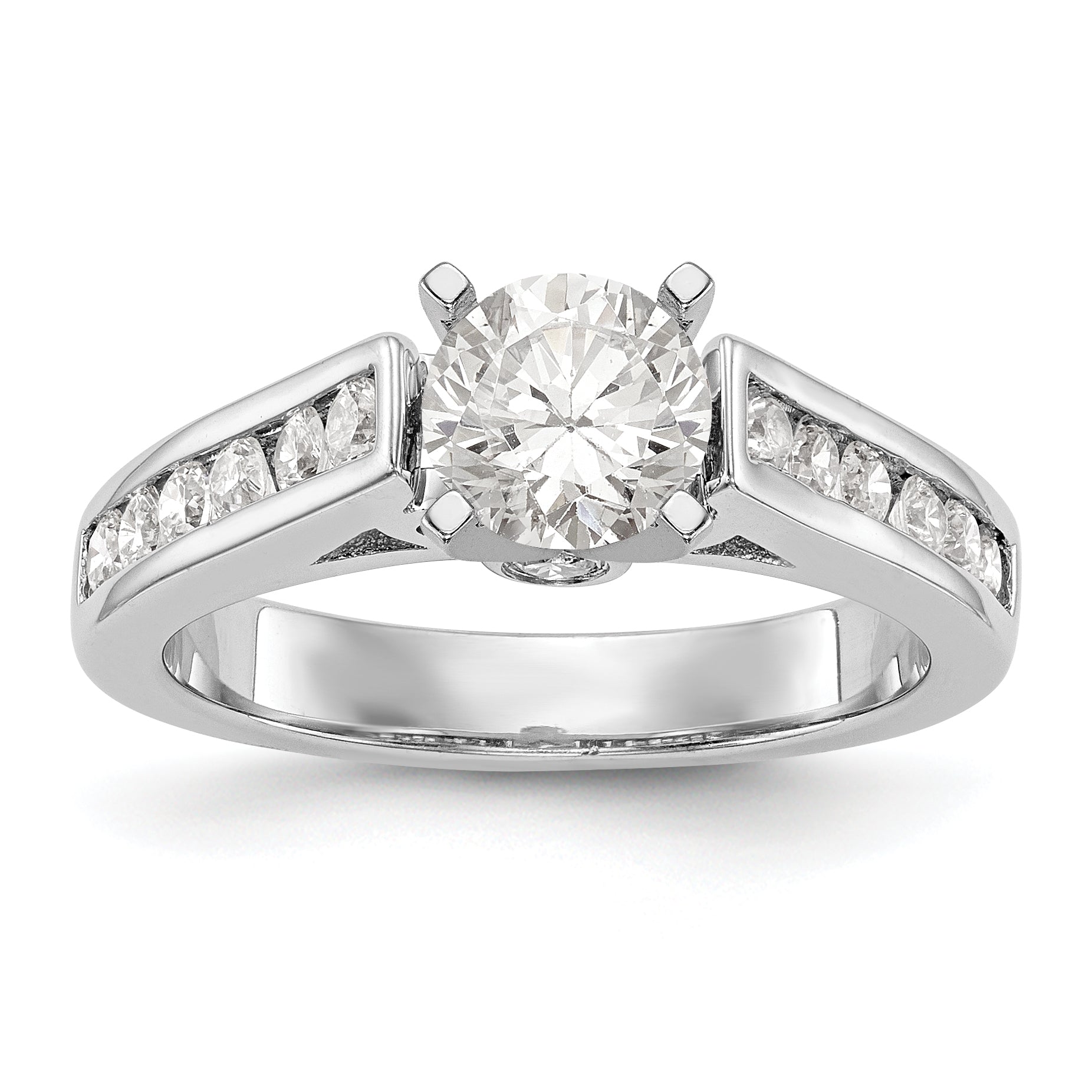 14K White Gold Diamond Peg Set CZ Engagement Ring