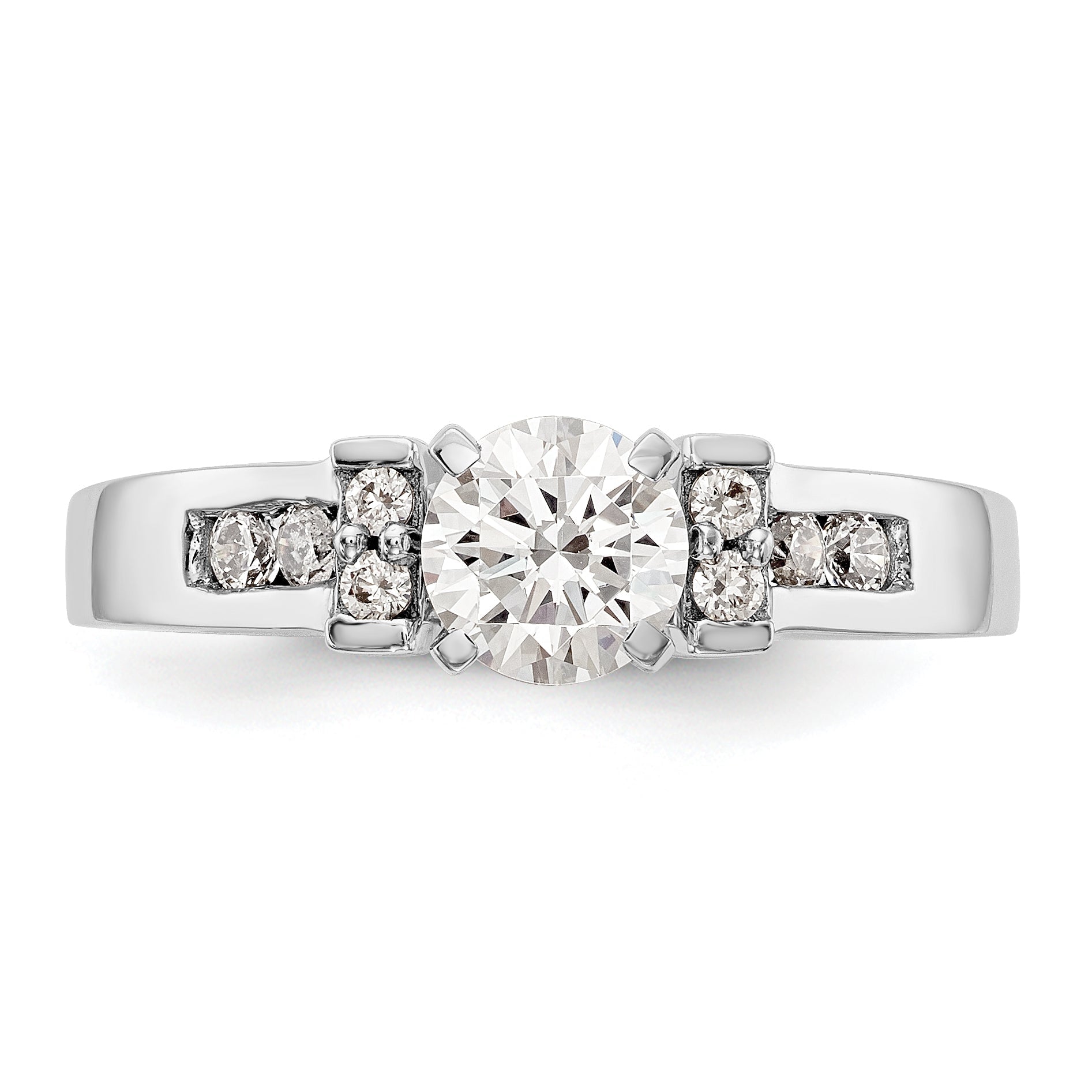 14K White Gold Diamond Peg Set CZ Engagement Ring