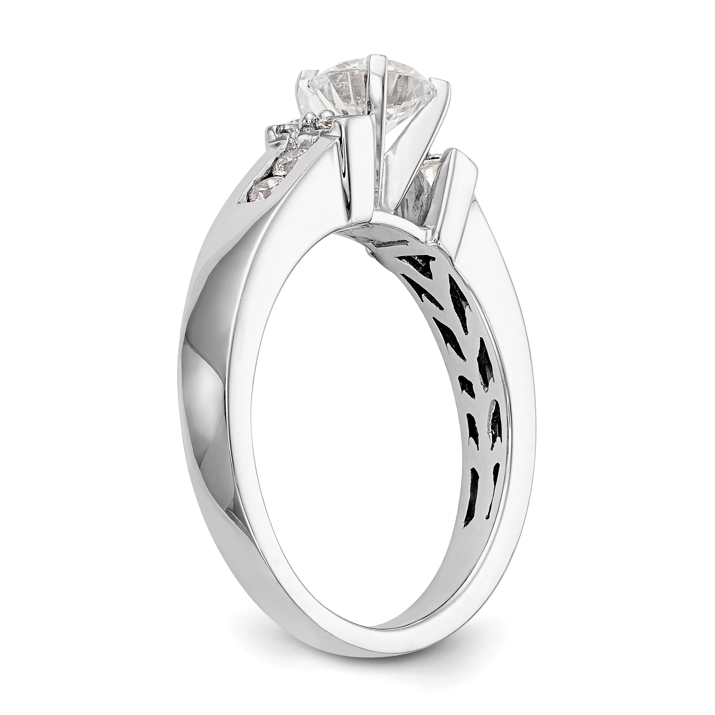 14K White Gold Diamond Peg Set CZ Engagement Ring