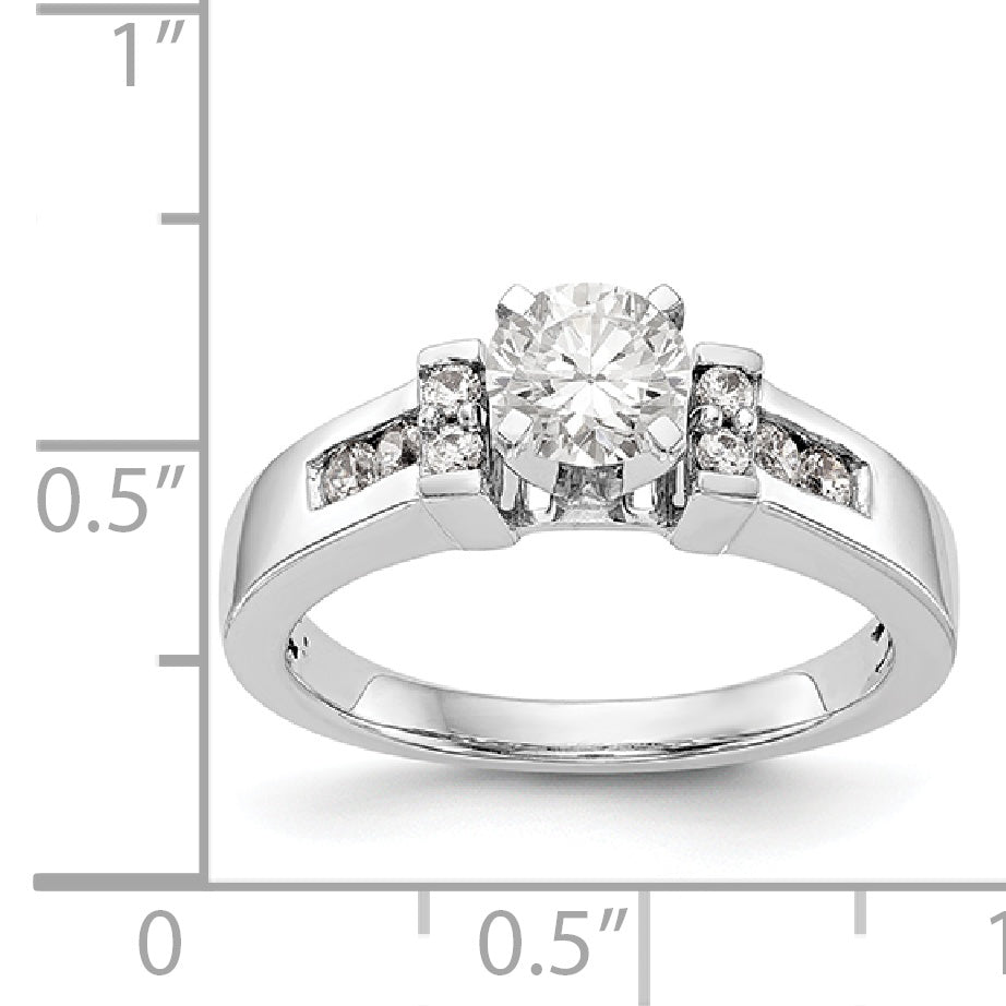 14K White Gold Diamond Peg Set CZ Engagement Ring