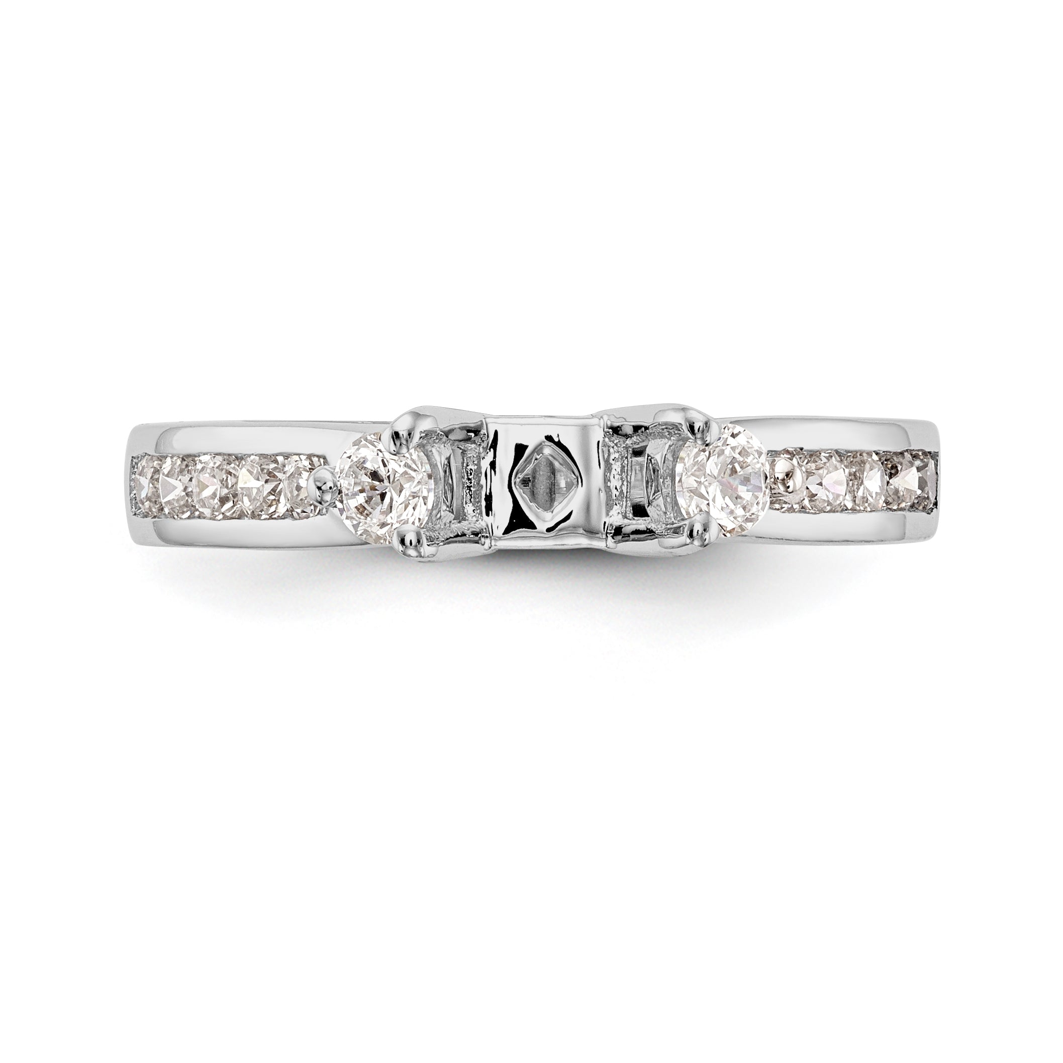 14K White Gold Diamond Peg Set CZ Engagement Ring