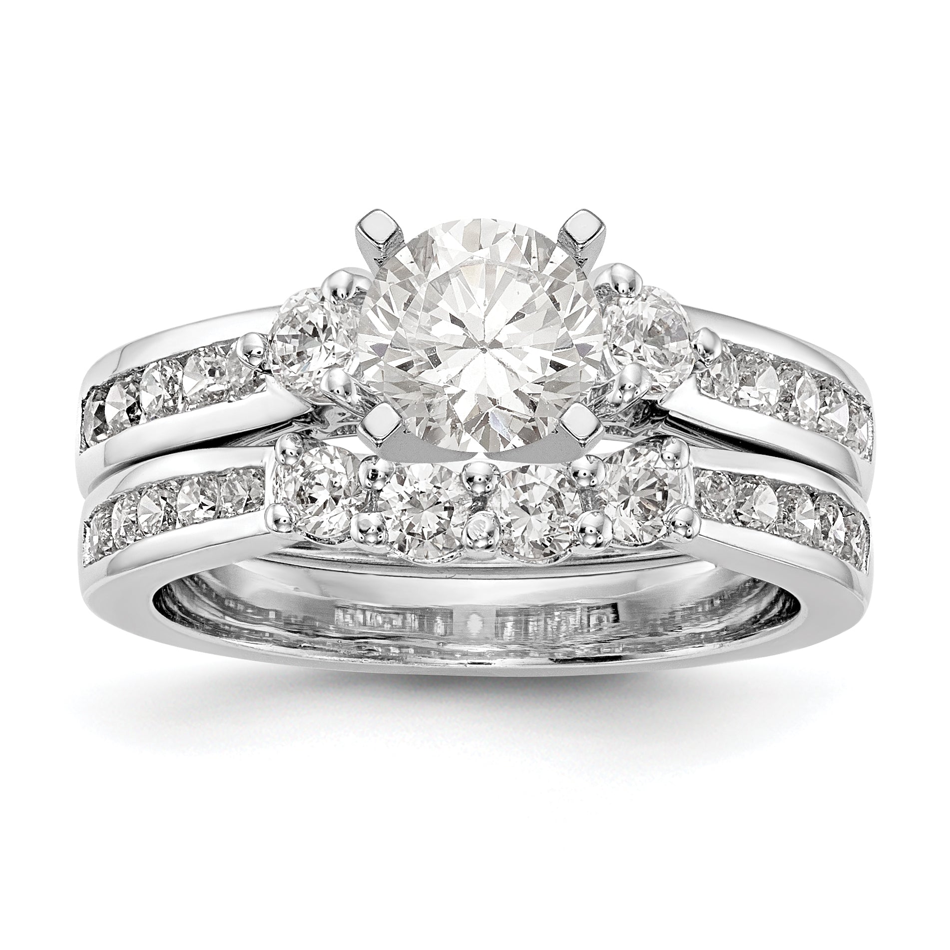 14K White Gold Diamond Peg Set CZ Engagement Ring