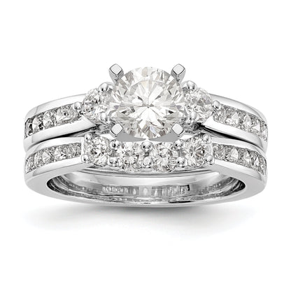 14K White Gold Diamond Peg Set CZ Engagement Ring