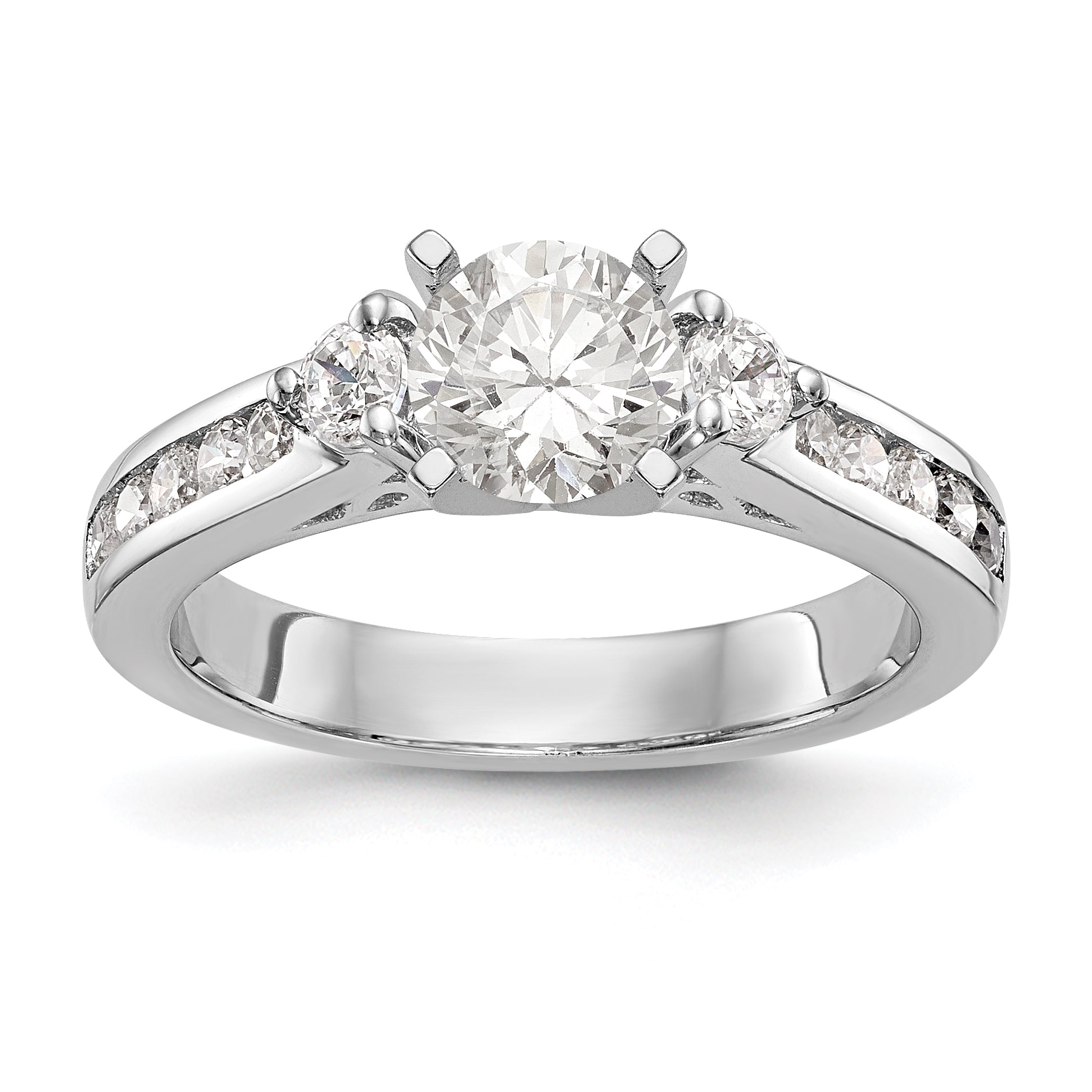 14K White Gold Diamond Peg Set CZ Engagement Ring