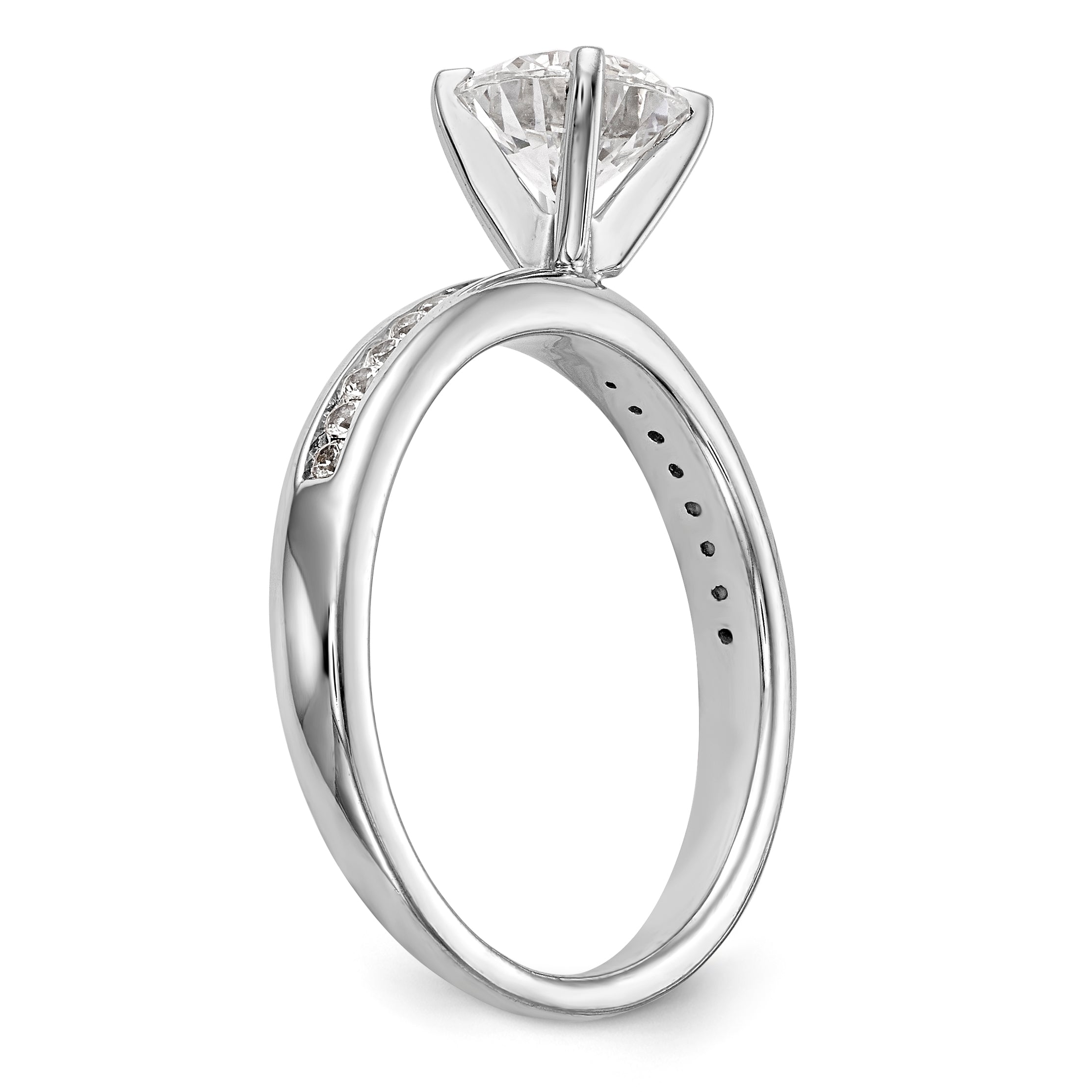 14K White Gold Diamond Peg Set CZ Engagement Ring