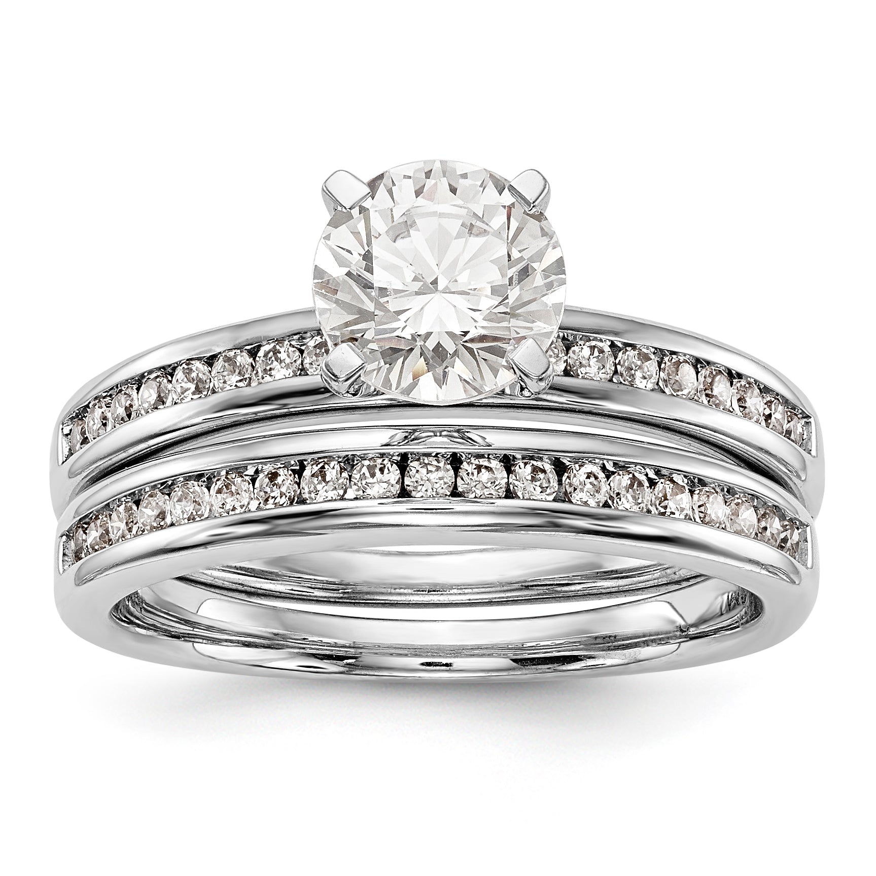 14K White Gold Diamond Peg Set CZ Engagement Ring