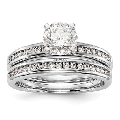 14K White Gold Diamond Peg Set CZ Engagement Ring