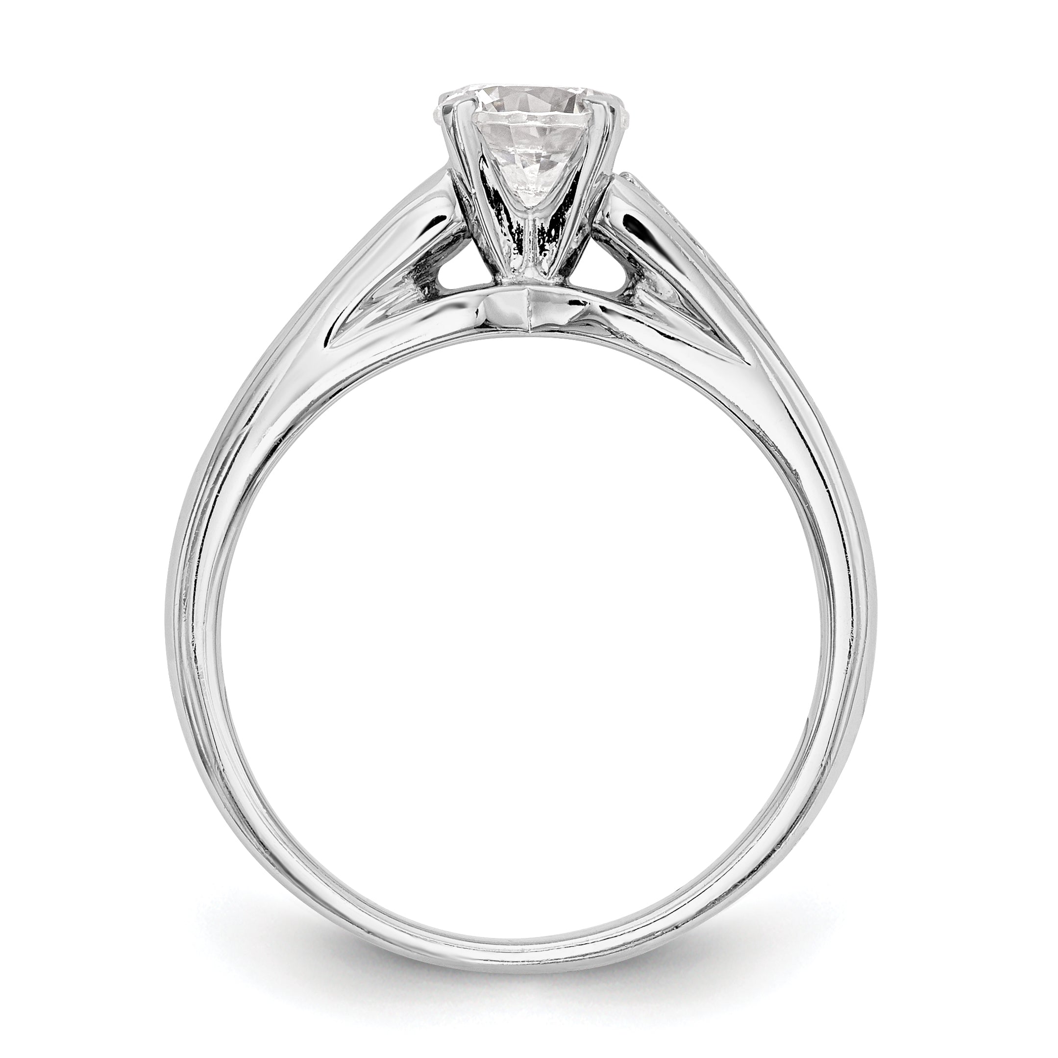14K White Gold Diamond Peg Set CZ Engagement Ring
