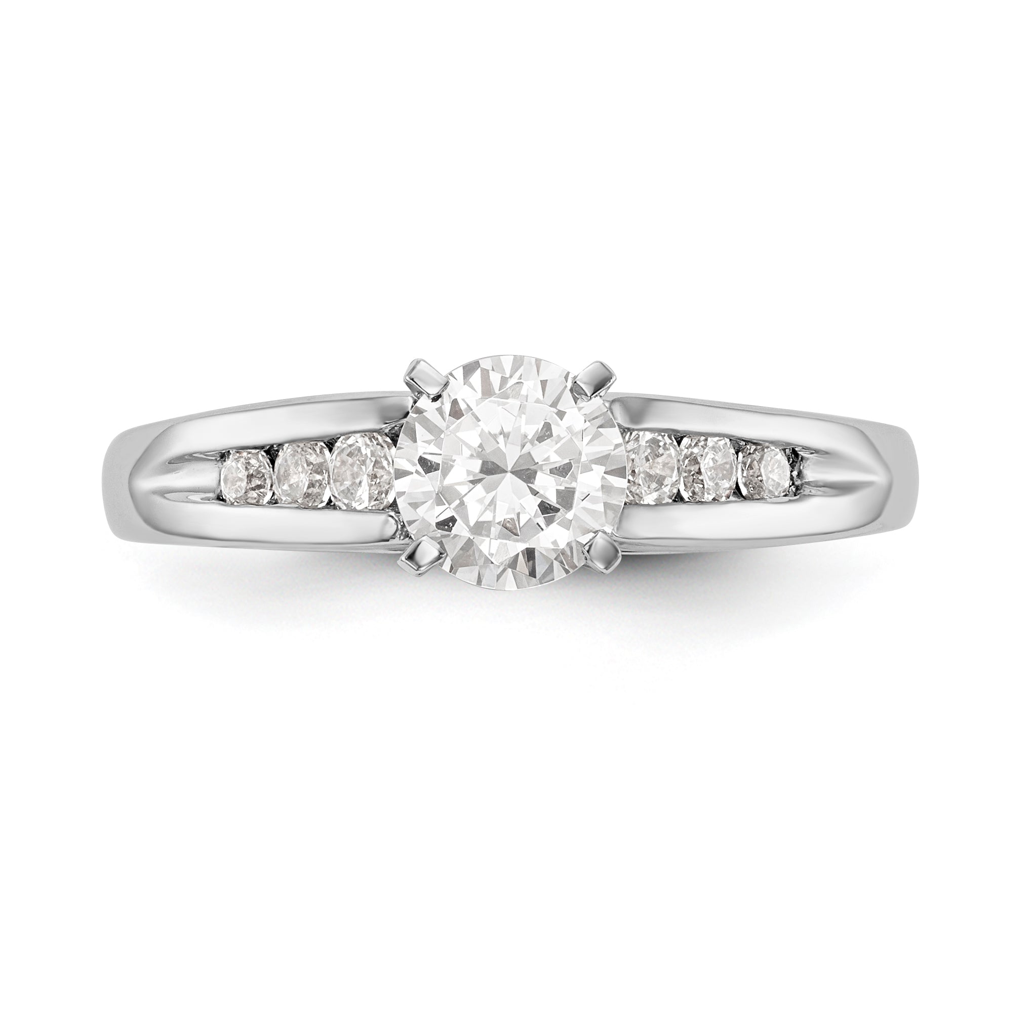 14K White Gold Diamond Peg Set CZ Engagement Ring