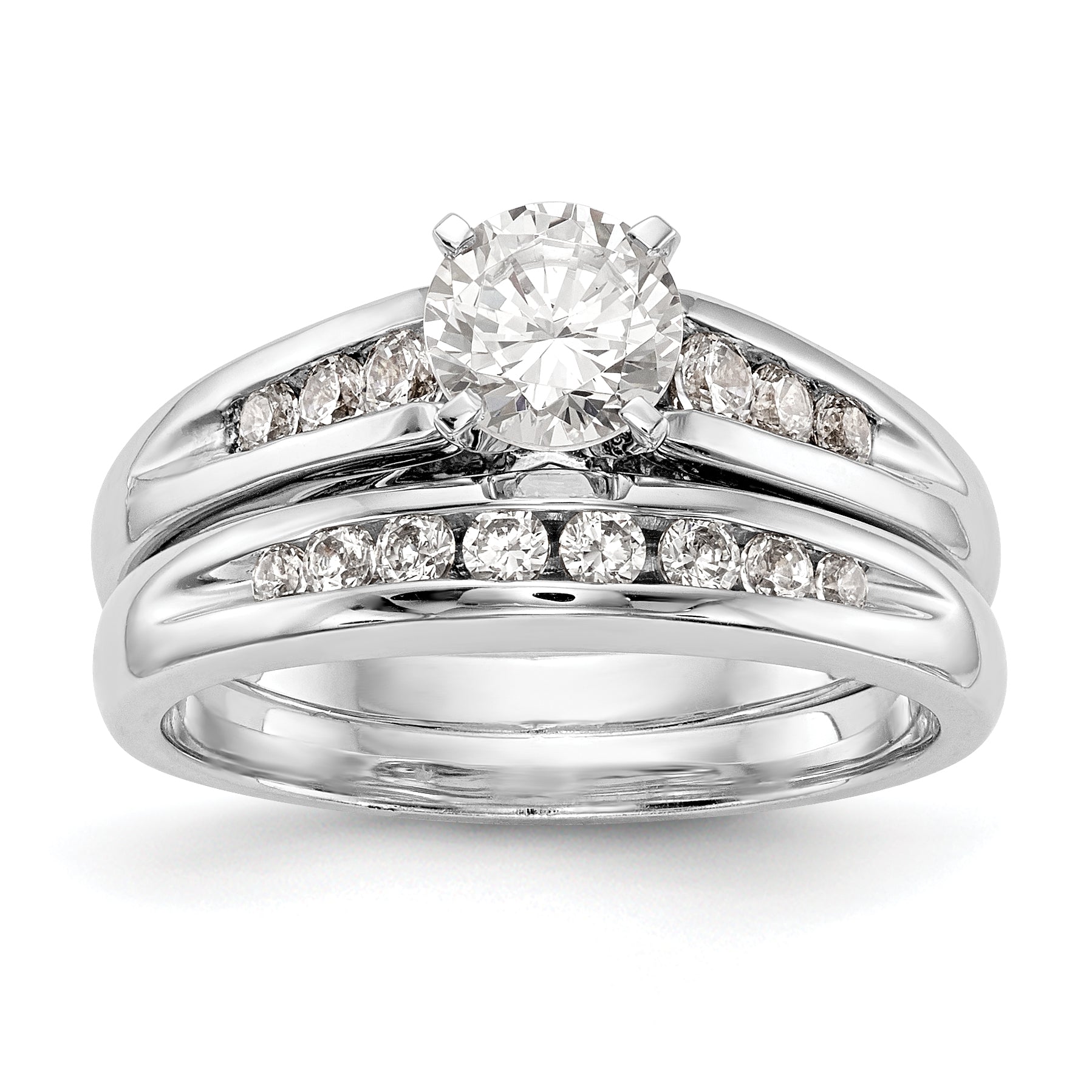 14K White Gold Diamond Peg Set CZ Engagement Ring