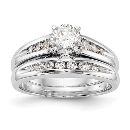 14K White Gold Diamond Peg Set CZ Engagement Ring
