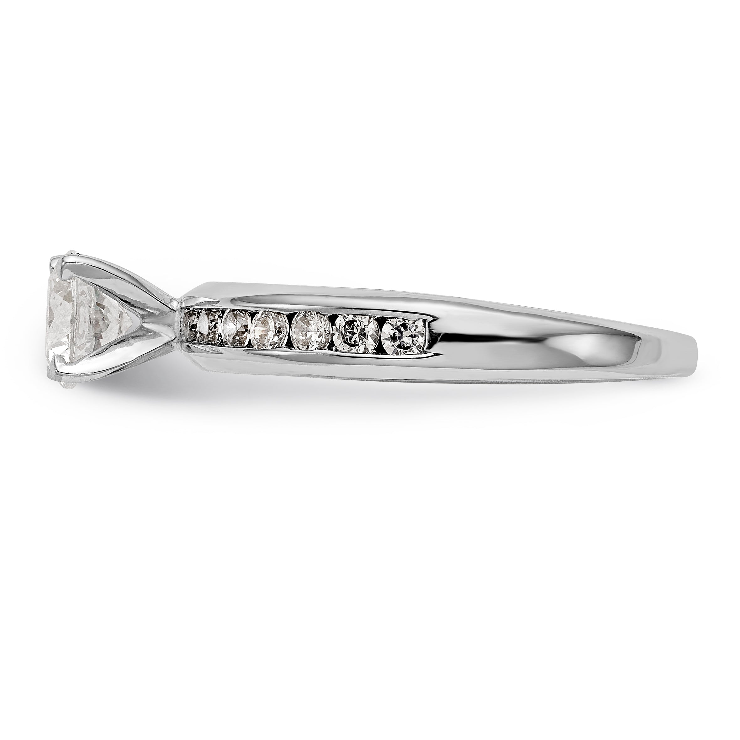 14K White Gold Diamond Peg Set CZ Engagement Ring