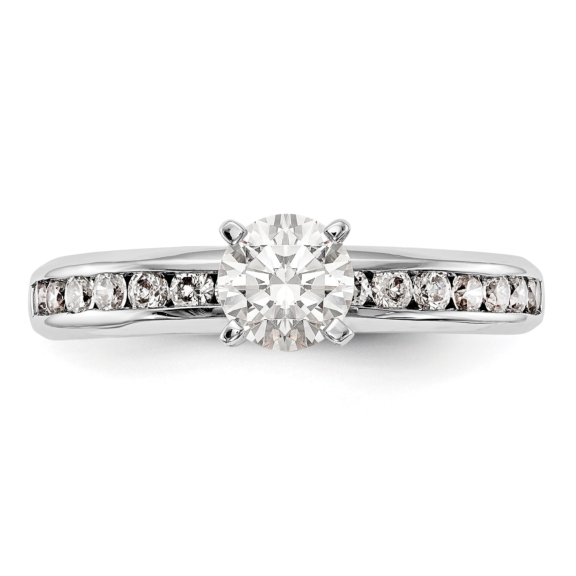 14K White Gold Diamond Peg Set CZ Engagement Ring