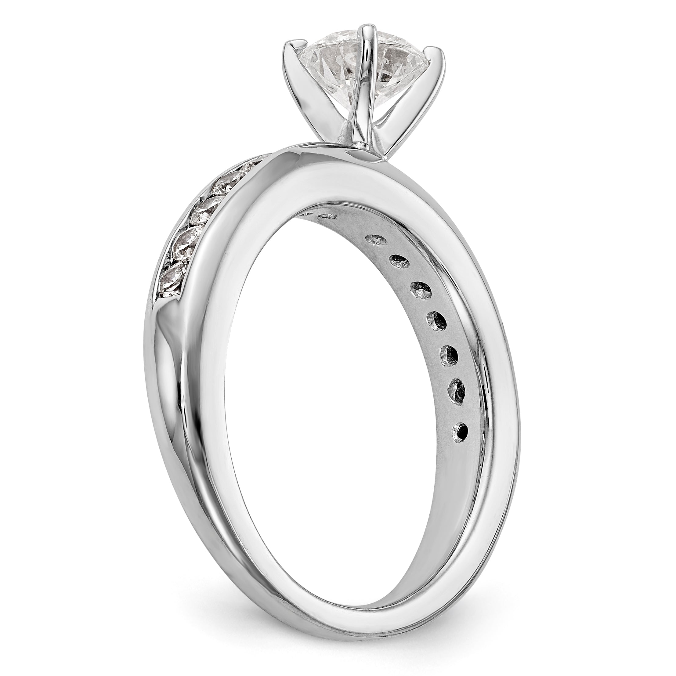 14K White Gold Diamond Peg Set CZ Engagement Ring