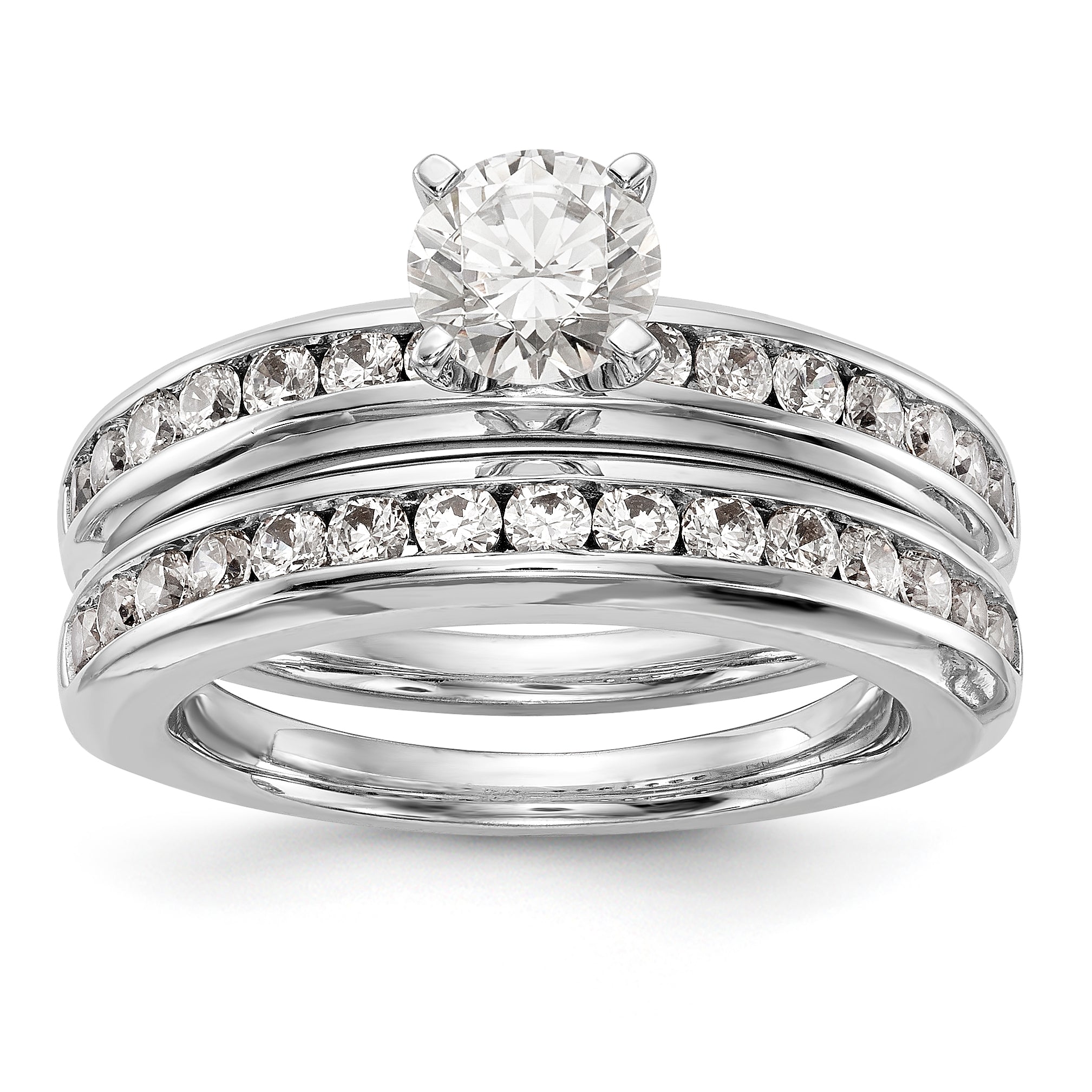 14K White Gold Diamond Peg Set CZ Engagement Ring