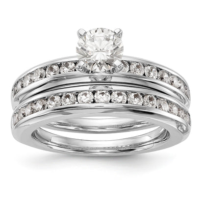 14K White Gold Diamond Peg Set CZ Engagement Ring