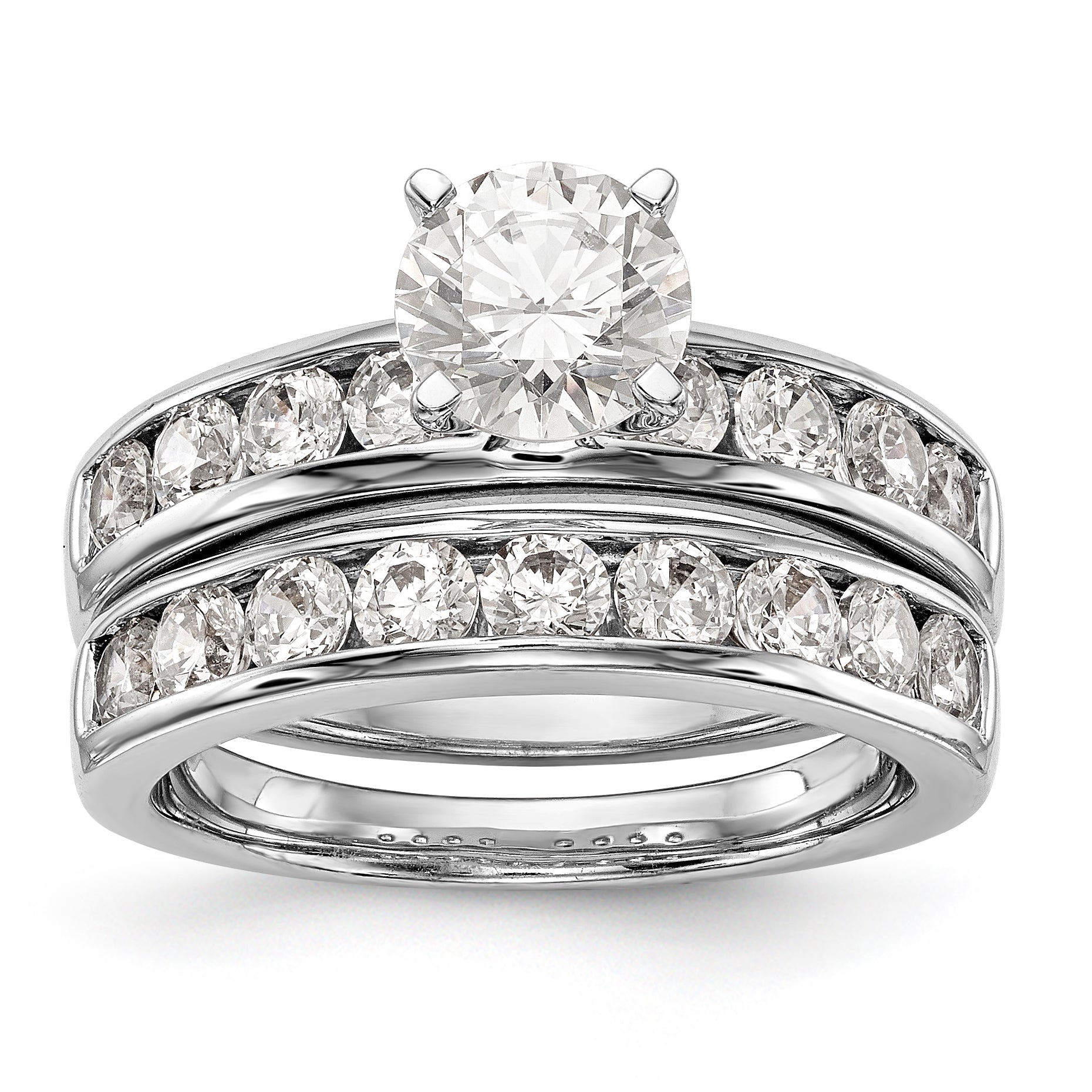 14K White Gold Diamond Peg Set CZ Engagement Ring