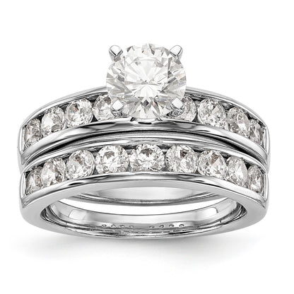 14K White Gold Diamond Peg Set CZ Engagement Ring