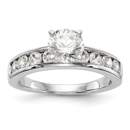 14K White Gold Diamond Peg Set CZ Engagement Ring